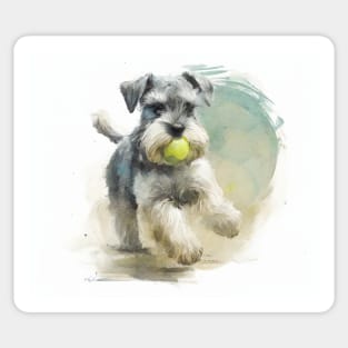 Miniature Schnauzer Playing Ball Watercolour Painting Sticker